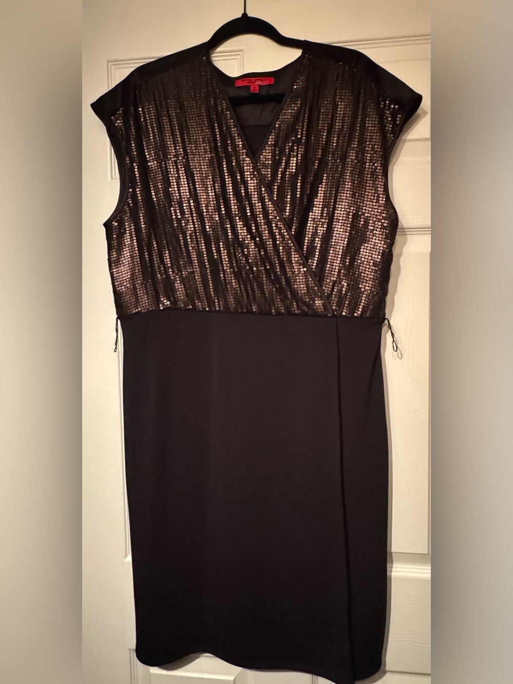 Narciso Rodriguez Sz XL Black Dress with Bronze/Copper Sequin Bodice & Back